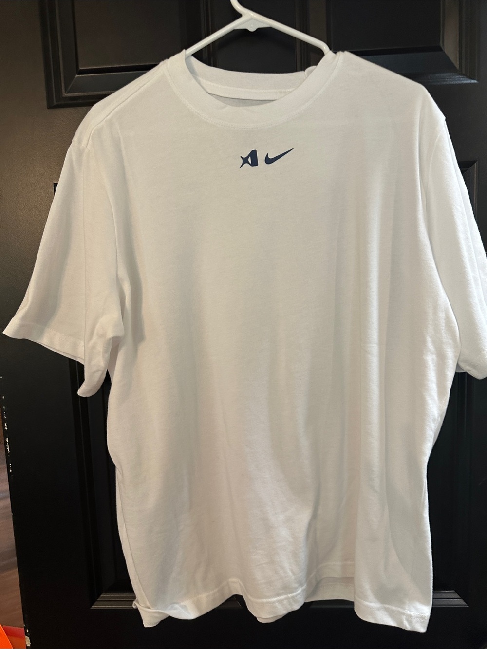 Nike White Short-Sleeve Tee with Navy Swoosh